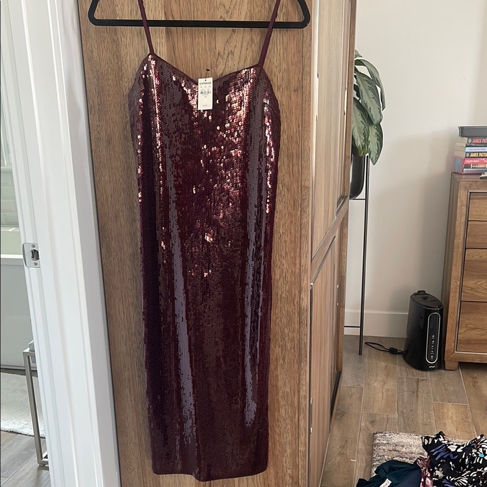 Express Burgundy Sequin Midi Dress